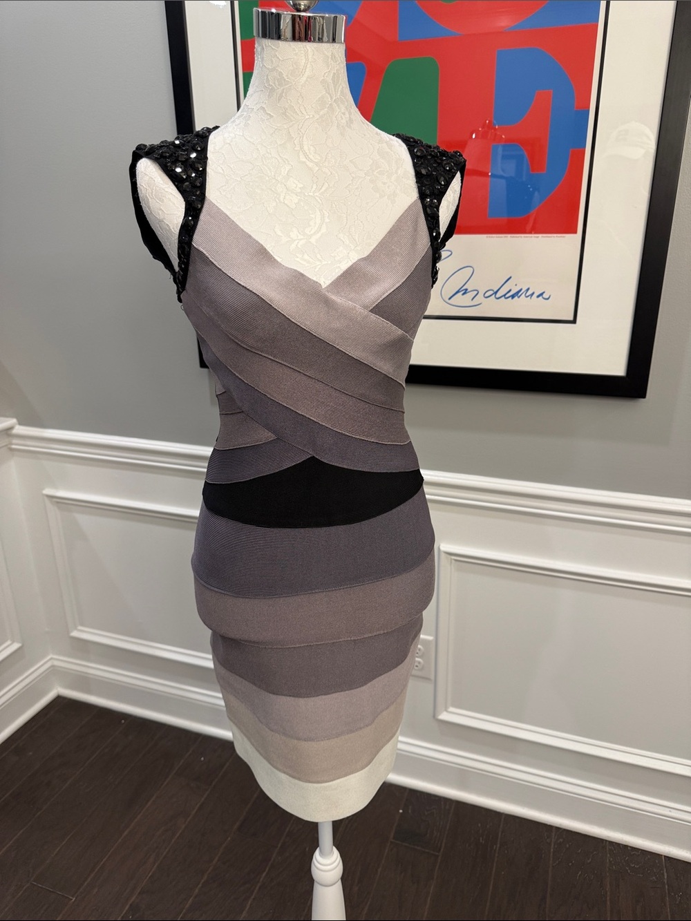 Hannah S Gray Black Ombre Colorblock Bandage Dress Size 8 (actual size 4)